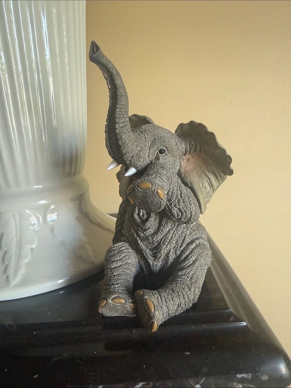 Lenox Gray Elephant Figurine with Tan Accents and Raised Trunk